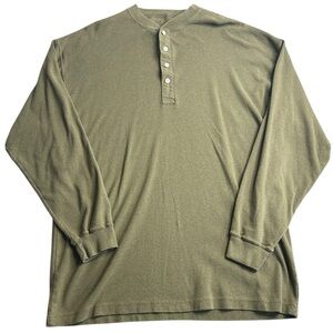 Khaki’s Men’s Long Sleeve‎ Henley Shirt Olive Green Size XL Casual Cotton